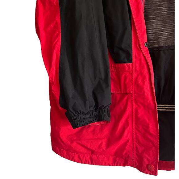 Columbia Omni-Tech Hooded Jacket Red Black Nylon Shell Women’s Large Hiking - Picture 9 of 16